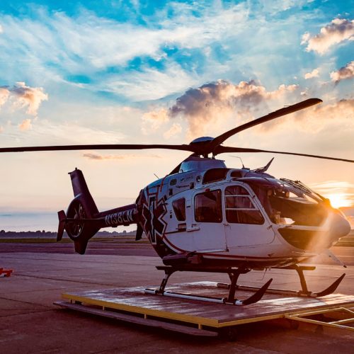 air medical helicopter at airstrip