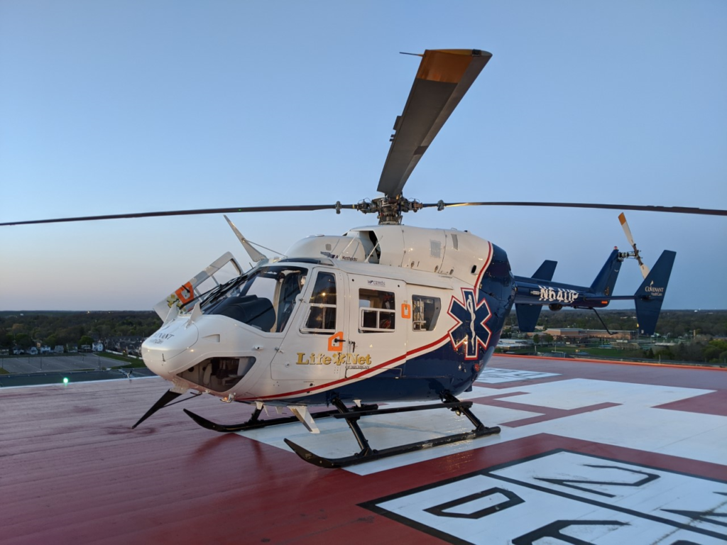 air medical helicopter on landing pad