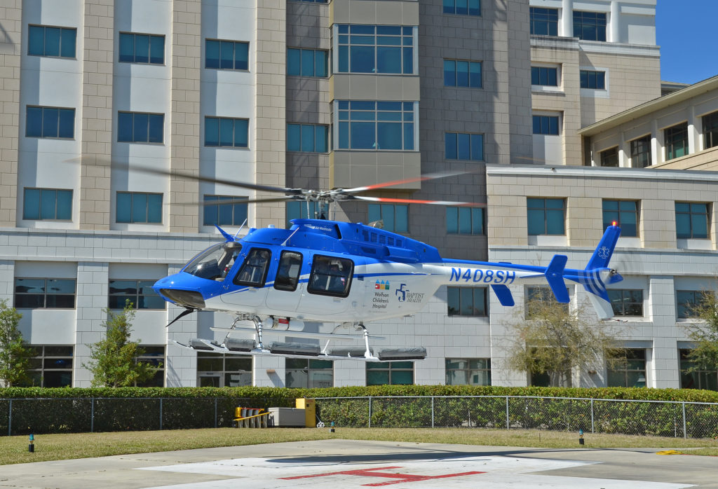 Life Flight Jacksonville helicopter taking off. 